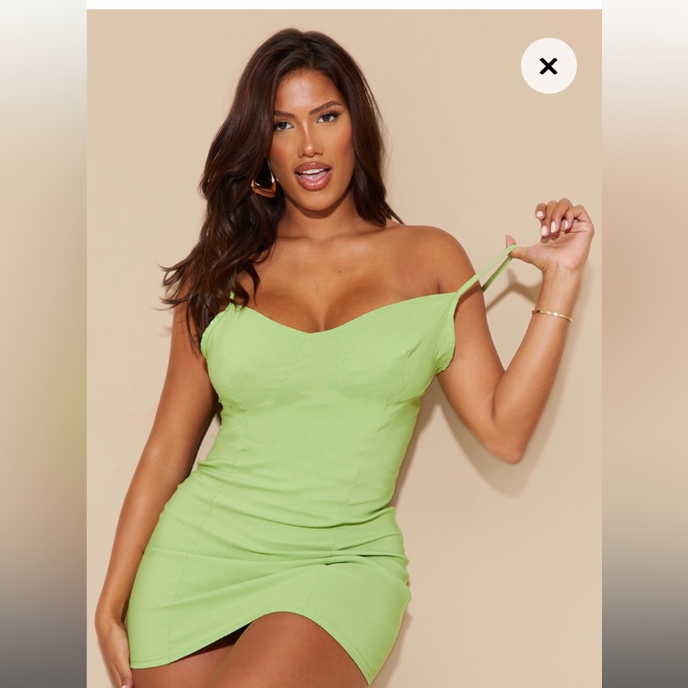 Shape Lime Stretch Woven Cup Detail Mini Dress